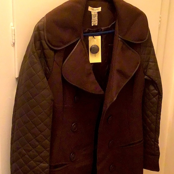VERTIGO QUILTED WOOL DOUBLE BREASTED CHOCOLATE BROWN BRAND NEW COAT. BEAUTIFUL - Picture 5 of 16